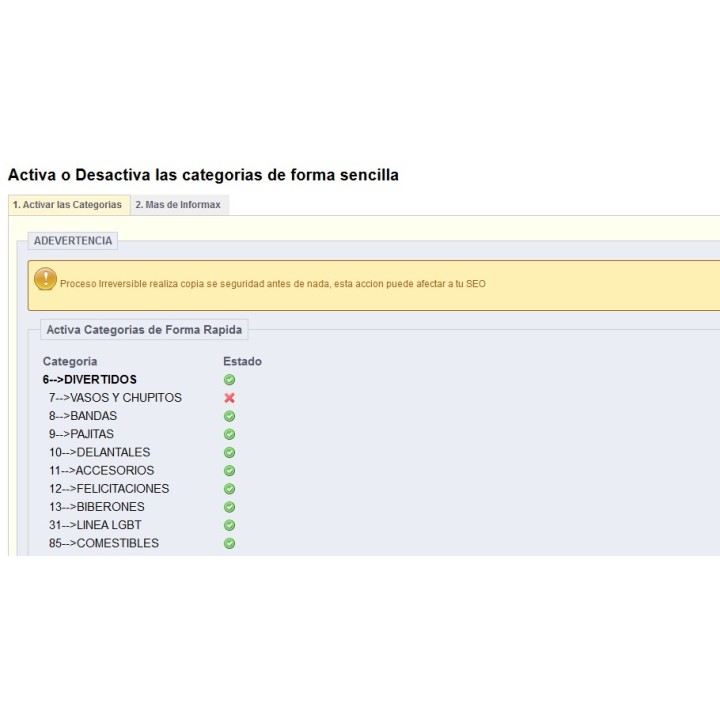 Modulo Prestashop Activar y Desactivar Categorias | Informax